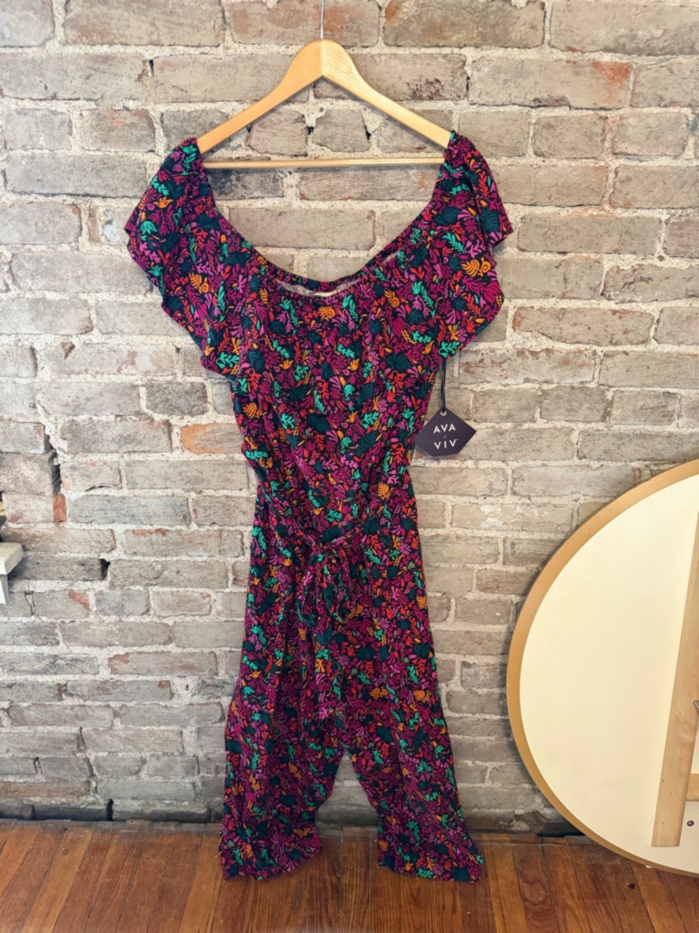 Ava & Viv Purple Floral One-Shoulder Maxi Dress with Green & Orange Accents